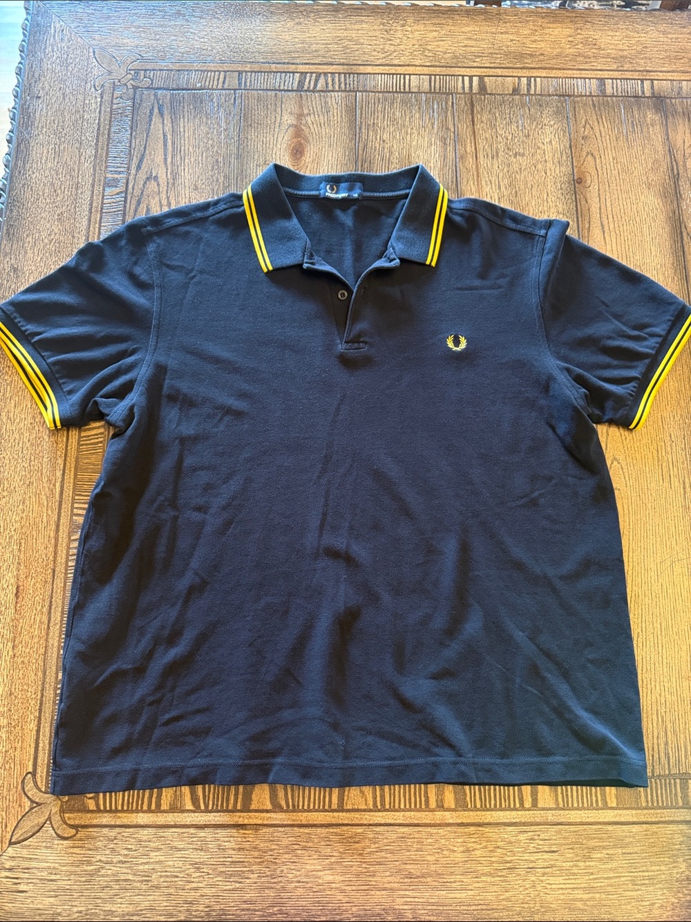 Fred Perry Black Polo with Yellow Trim and Laurel Logo
